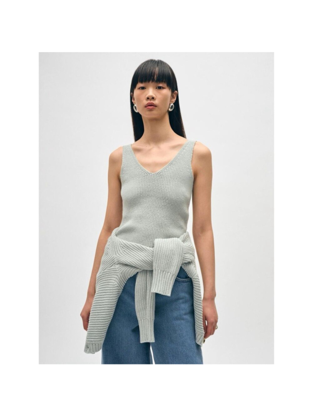 NWT White + Warren Cotton Linen Ribbed Tank Top Laurel Blue M $225